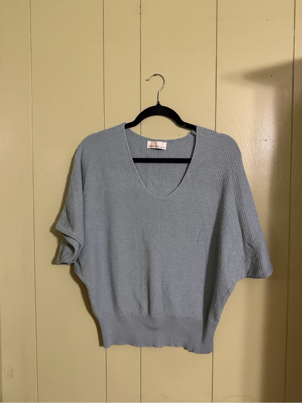 Zenana Light Blue V-Neck Knit Sweater